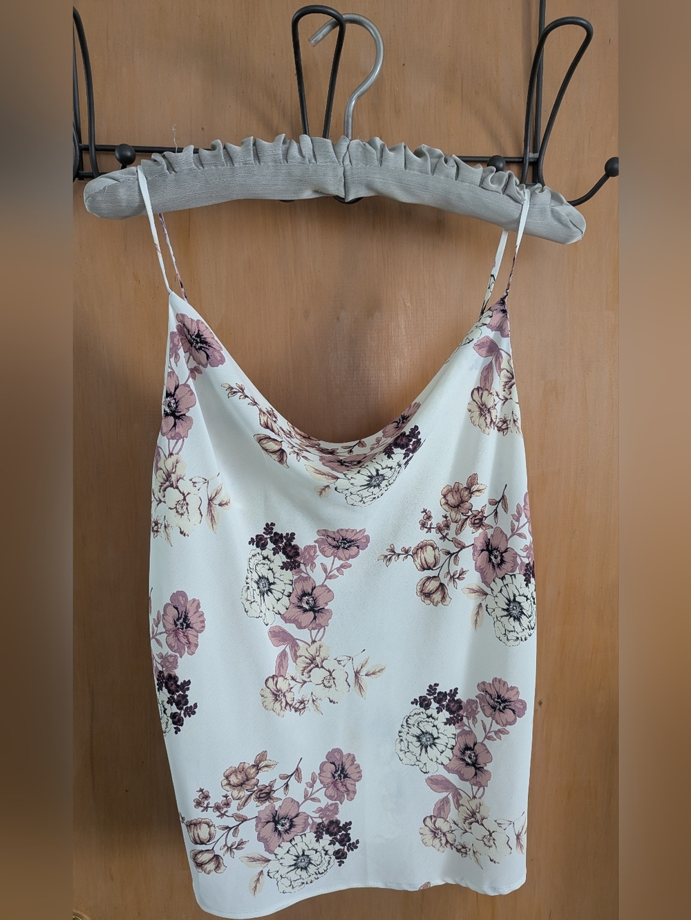 Naked Zebra Summery White Floral Cami with Dusty Rose Print